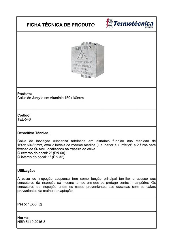 Caixa De Inspecao Suspensa Em Aluminio 160 X 160Mm Tel-540 Termotécnica