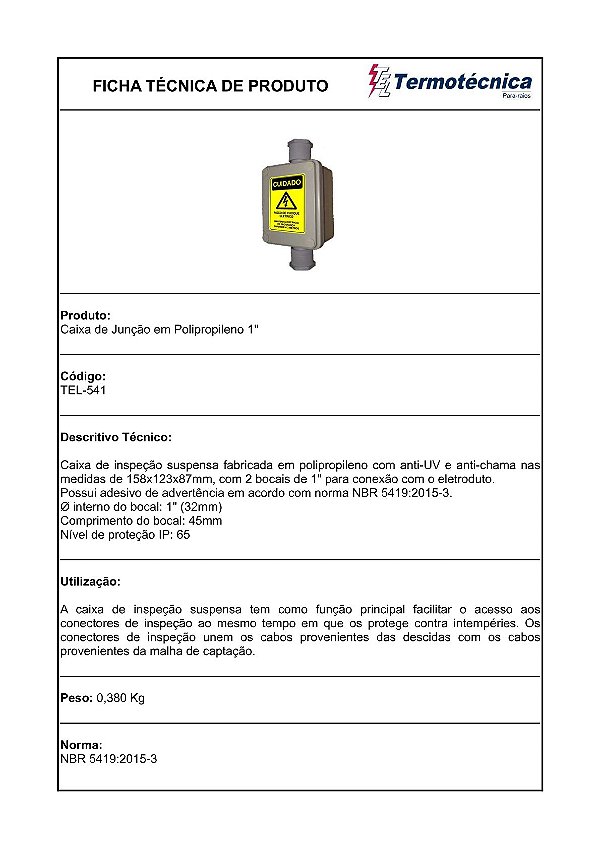 Caixa De Inspecao Suspensa Em Polipropileno C/ 2 Bocais Diam. 1 Pol., Anti-Chama, Anti-Uv, C/ Placa De Advertencia, Ip65