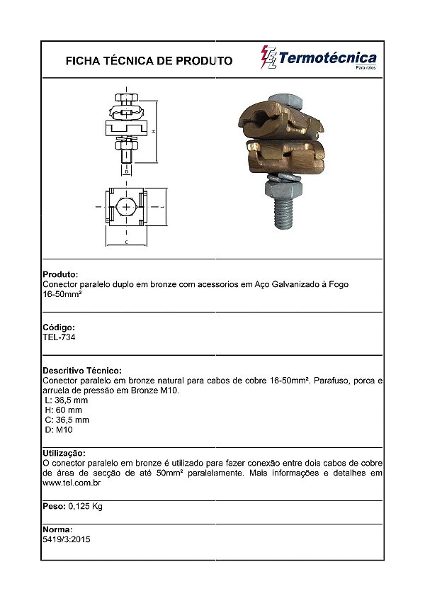Conector Paralelo Duplo X Em Bronze Ac.Agf 16-50Mm2 Tel-734 Termotécnica