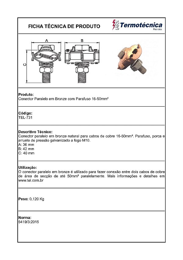 Conector Paralelo Em Bronze Ac.Agf 16-50Mm2 Tel-731 Termotécnica