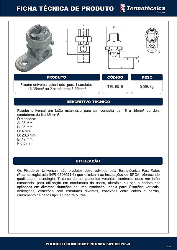 Fixador Universal Estanhado 16-35Mm2 Tel-5019 Termotécnica