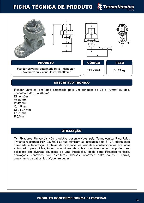 Fixador Universal Estanhado 35-70Mm2 Tel-5024 Termotécnica