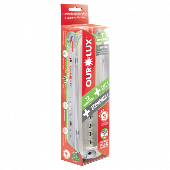 Luminária Emergencia 12 Superleds C/ Pilha Rec 01982 Ourolux