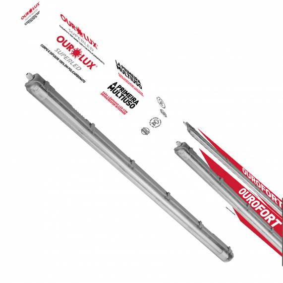 Luminária Hermética Ourofort Led Ip65 1X18W P/ T5 E T8 Jl 01537 Ourolux