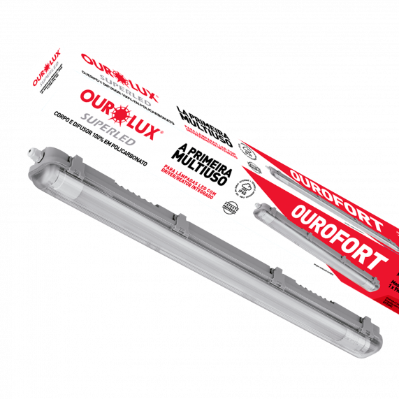 Luminária Hermética Ourofort Led Ip65 1X9W P/ T5 E T8 Jl 01535 Ourolux