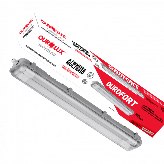Luminária Hermética Ourofort Led Ip65 2X9W P/ T5 E T8 Jl 01536 Ourolux