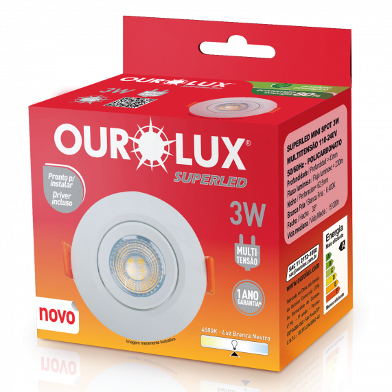 Luminária Superled Mini-Spot Redondo 3W 4000K Branco 05610A Ourolux