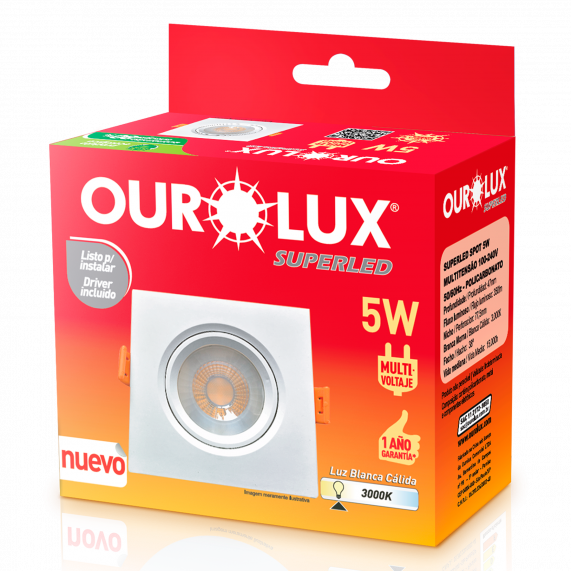 Luminária Superled Spot Quadrado 5W 3000K Branco 05603 Ourolux