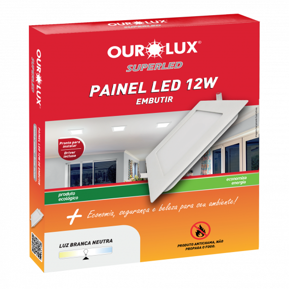 Luminária Tipo Plafon Led De Embutir 12W 127/220V 6500K Quadrado 03209 Ourolux