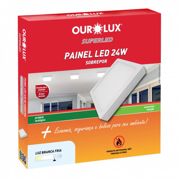 Luminária Tipo Plafon Led Sobrepor 24W 127/220V 6500K Quadrado 03213 Ourolux