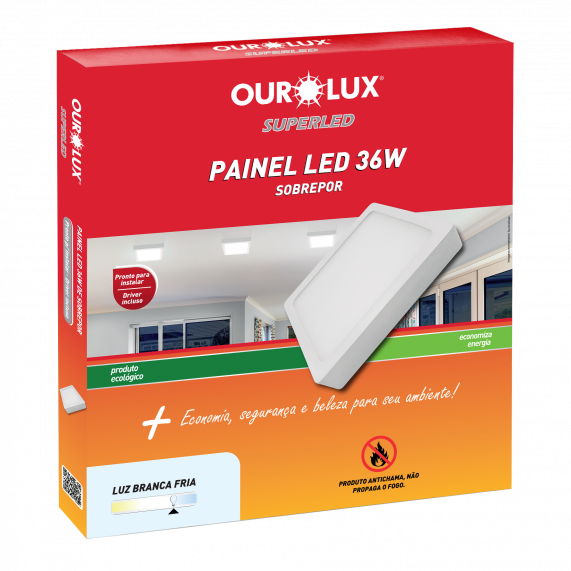 Luminária Tipo Plafon Led Sobrepor 36W 127/220V 6500K Quadrado 03211 Ourolux