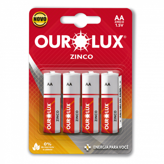 Pilha Comum Aa Peq 100 Blister X 4Un Cm 400 27365 Ourolux