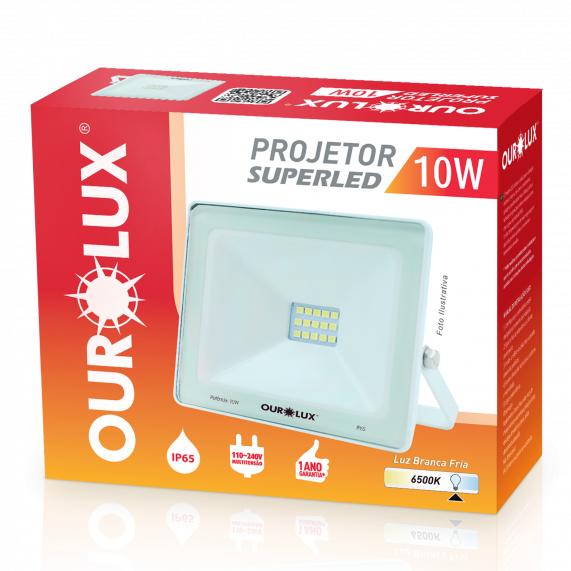 Projetor Led Slim 10W 127/220V Branco 6500K 03260 Ourolux