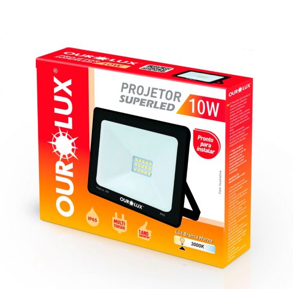 Projetor Led Slim 10W 127/220V Preto 3000K 03270 Ourolux