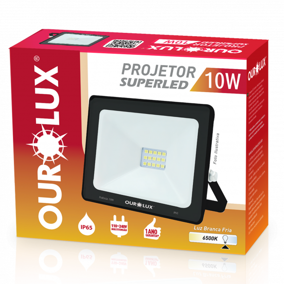 Projetor Led Slim 10W 127/220V Preto 6500K 03261 Ourolux
