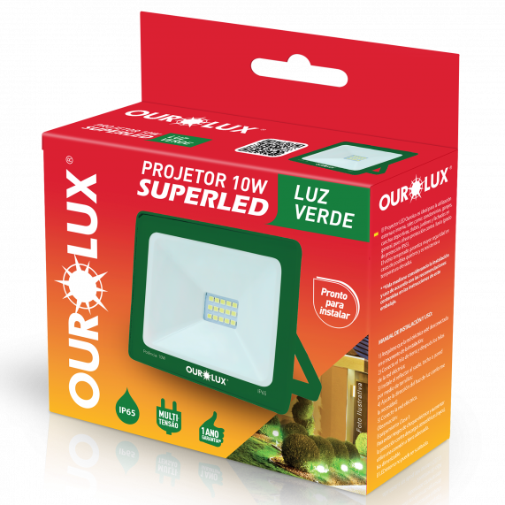 Projetor Led Slim 10W 127/220V Verde 03280 Ourolux