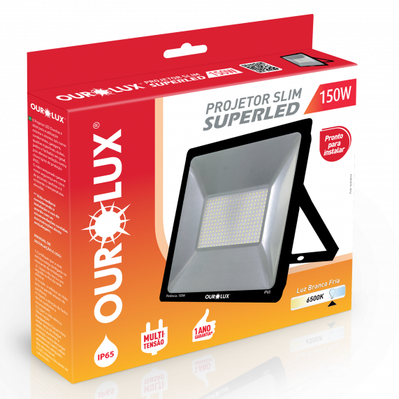 Projetor Led Slim 150W 127/220V Preto 6500K 03268 Ourolux