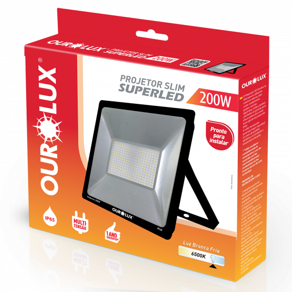 Projetor Led Slim 200W 127/220V Preto 6500K 03269 Ourolux