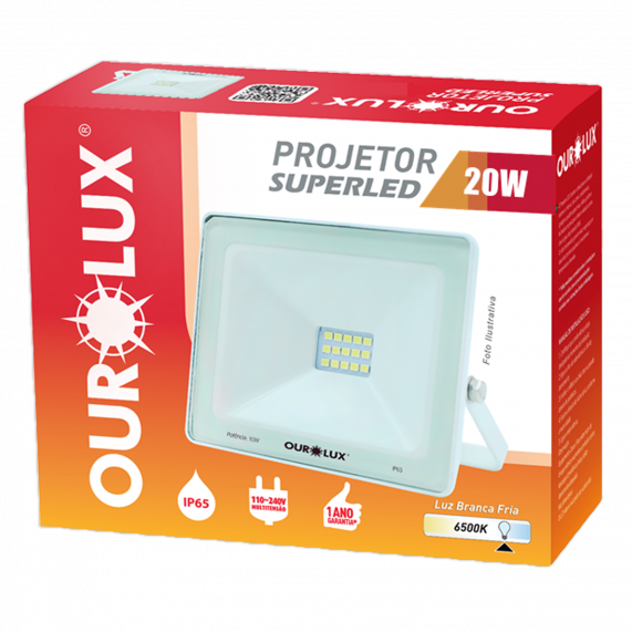Projetor Led Slim 20W 127/220V Branco 6500K 03261A Ourolux