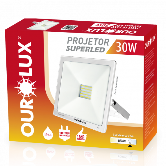 Projetor Led Slim 30W 127/220V Branco 6500K 03262 Ourolux