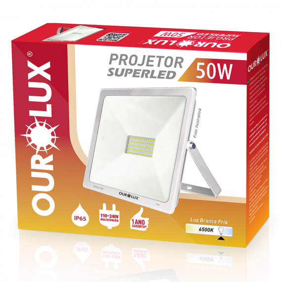 Projetor Led Slim 50W 127/220V Branco 6500K 03264 Ourolux