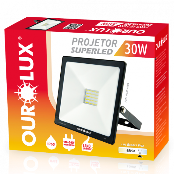 Projetor Led Slim 50W 127/220V Preto 6500K 03265 Ourolux