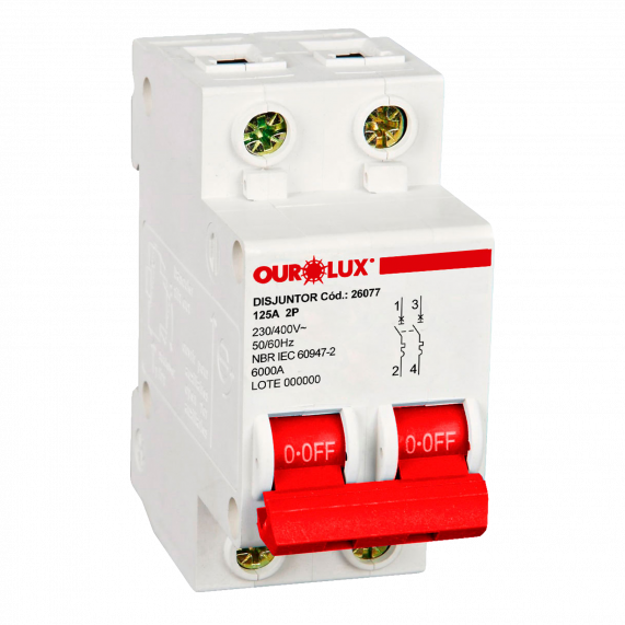 Disjuntor Bipolar 125A Tipo C 26077 Ourolux