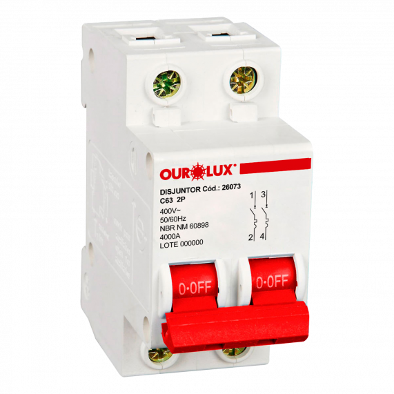 Disjuntor Bipolar 63A Tipo C 26073 Ourolux