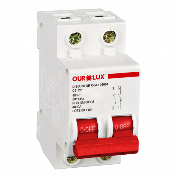 Disjuntor Bipolar 6A Tipo C 26064 Ourolux
