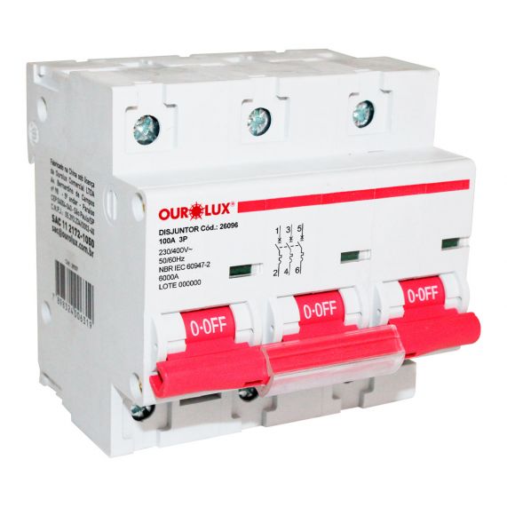 Disjuntor Tripolar 100A Tipo C 26096 Ourolux