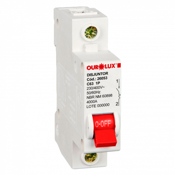 Disjuntor Unipolar 63A Tipo C 26053 Ourolux