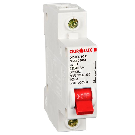 Disjuntor Unipolar 6A Tipo C 26044 Ourolux