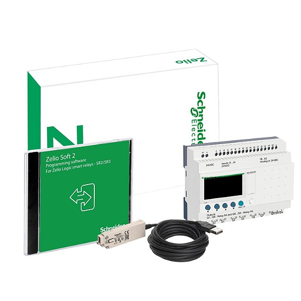 Kit Relé Inteligente Modular - 16 Entradas/10 Saídas Digitais - 24 Vdc + Cabo De Comunicação Zelio/Pc De 3 Metros + Cd-Rom Zelio Soft 2 SR3PACK2BD SCHNEIDER