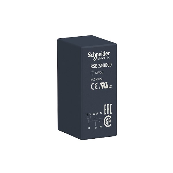 Relé De Interface, 8A, 2Naf, 12Vcc RSB2A080JD SCHNEIDER