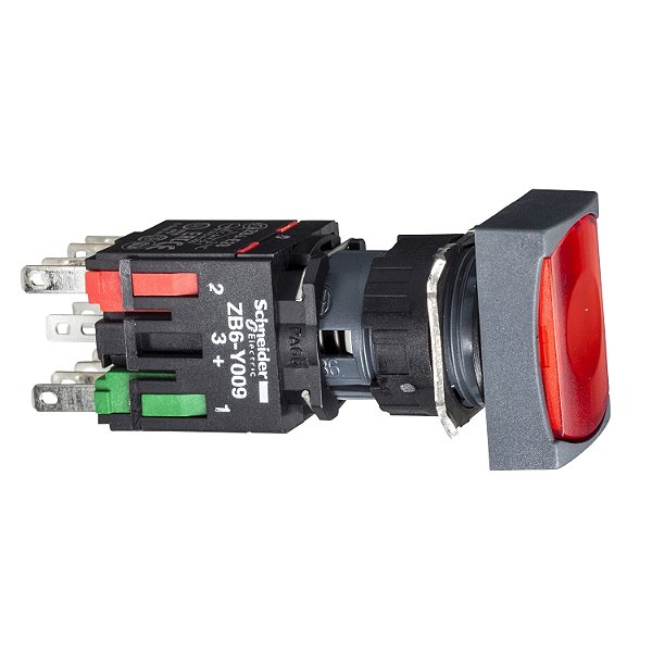 Botao 16Mm Plastico Luminoso Com Retencao Retangular Vermelho 1Na XB6DF4B5B SCHNEIDER