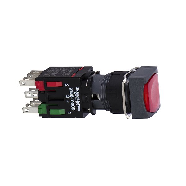 Botao 16Mm Plastico Luminoso Quadrado 1Na 1Nf Vermelho XB6CW4B5B SCHNEIDER