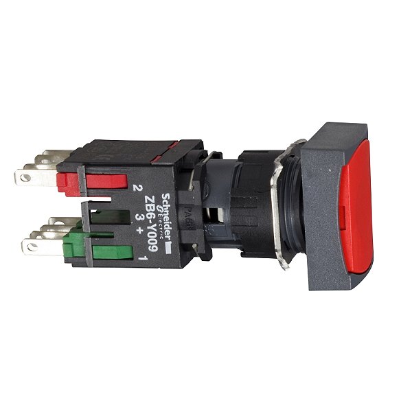 Botao 16Mm Plastico Impulsao Retangular Vermelho 1Na 1Nf XB6DA45B SCHNEIDER