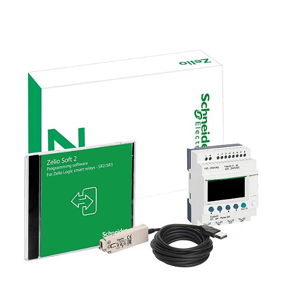 Kit Relé Inteligente Compacto - 8 Entradas/4 Saídas Digitais - 100/240 Vac + Cabo De Comunicação Zelio/Pc De 3 Metros + Cd-Rom Zelio Soft 2 SR2PACKFU SCHNEIDER