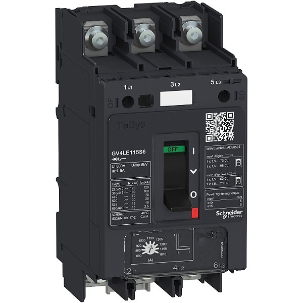 Motor Circuit Breaker, Tesys Gv4, 3P, 25 A, Icu 100 Ka, Magnetic, Lugs Terminals GV4LE25S6 SCHNEIDER