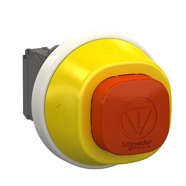 Botão De Parada De Emergência Luminoso, Plástico, Ø22Mm, Girar Para Destravar, Led Branco/Vermelho, 24Vca/Cc, Na+Nf XB5AS84W3B5 SCHNEIDER