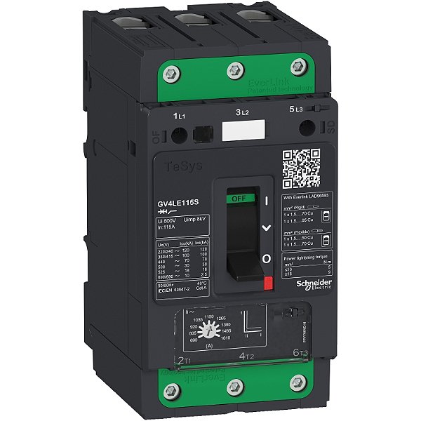 Motor Circuit Breaker, Tesys Gv4, 3P, 25 A, Icu 50 Ka, Magnetic, Everlink Terminals GV4LE25N SCHNEIDER
