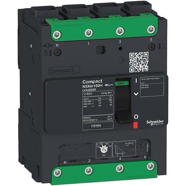 Circuit Breaker Compact Nsxm N (50 Ka At 415 Vac), 4P 4D, 50 A Rating Tmd Trip Unit, Everlink Connectors LV426424 SCHNEIDER