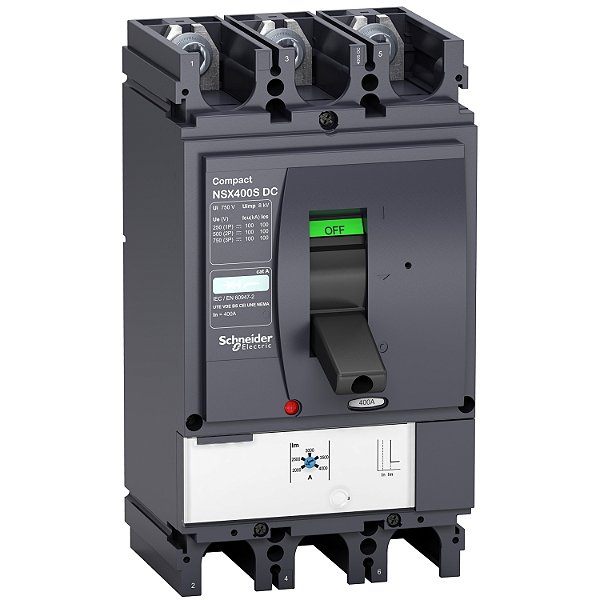 Circuit Breaker Compact Nsx400S Dc, 100 Ka At 750 Vdc, Tm-Dc Trip Unit, 400 A Rating, 3 Poles LV438277 SCHNEIDER