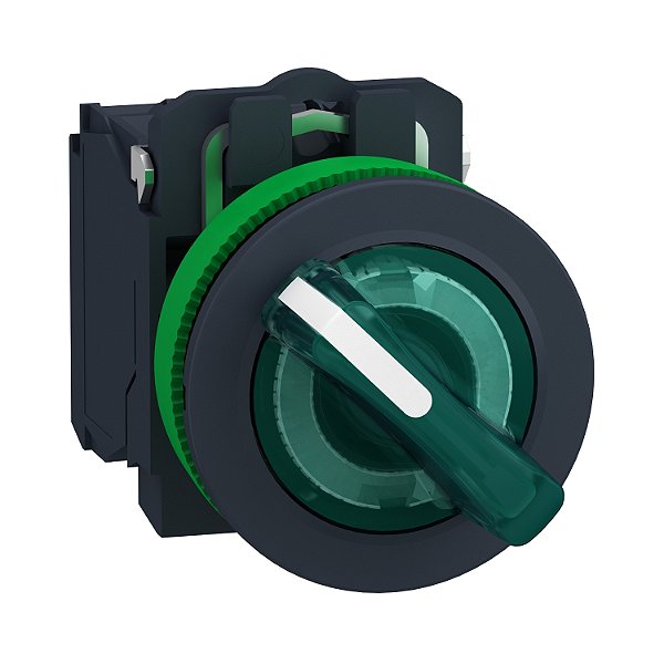 Comutador Luminoso Faceado Ø30Mm Plástico, 2 Posições Fixas, Verde, Na+Nf, 24Vca/Cc XB5FK123B5 SCHNEIDER