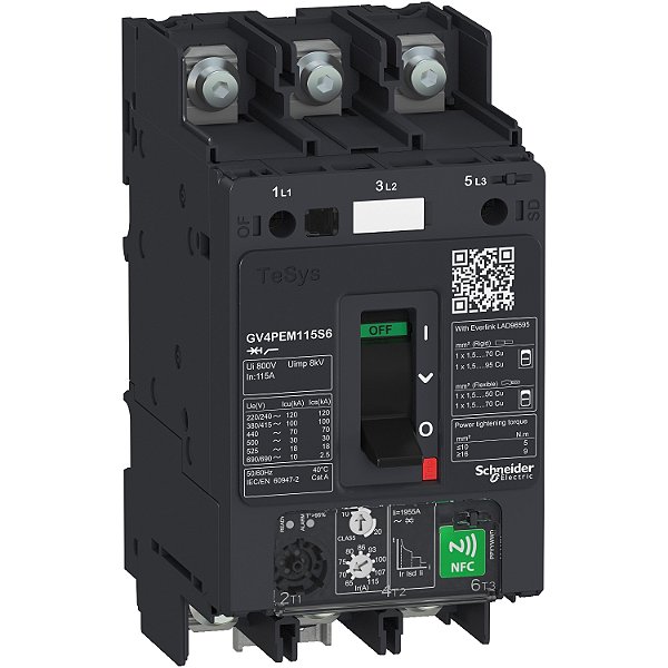 Motor Circuit Breaker, Tesys Gv4, 3P, 25A, Icu 100Ka, Thermal Magnetic Multifunction, Lugs Terminals GV4PEM25S6 SCHNEIDER
