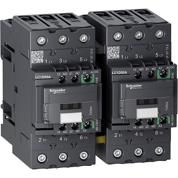 Tesys D Reversing Contactor - 3P - <= 440 V - 50 A Ac-3 - 48...130 V Ac/Dc Coil LC2D50AEHE SCHNEIDER