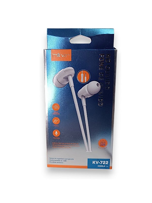KV-722 - FONE DE OUVIDO AURICULAR COM FIO E MICROF