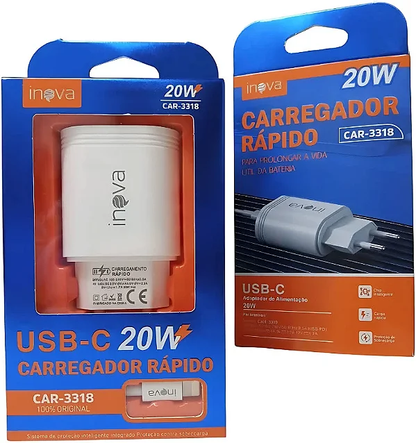 CAR-3318 CARREGADOR PARA IPHONE USB C 20W INOVA