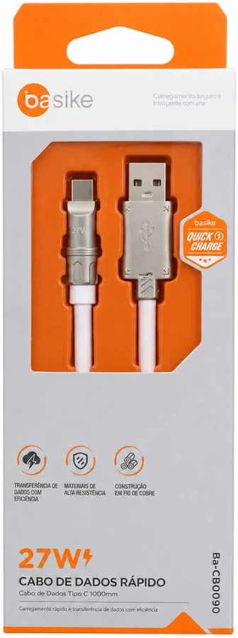 BA-CBO090 CABO USB PARA TIPO C 27W 1MTS BASIKE