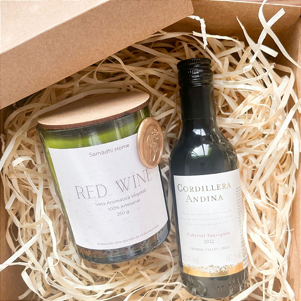 Kit Presente Vela Aromática Red Wine + Mini Vinho